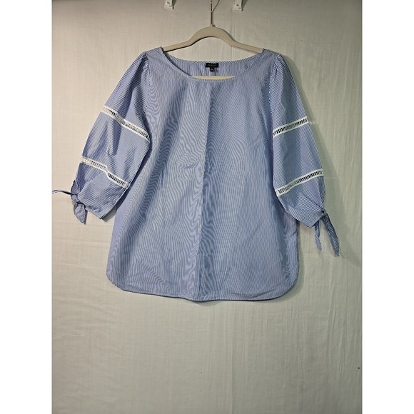 Talbots Tops - Talbots Cotton Striped Pullover Blouse Blue & White Women's Large Cutouts Ties